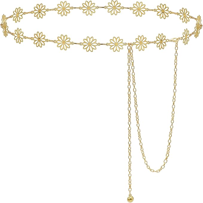 Small Flower Metal Belt Chain - Adjustable Waist Chain for Women's Dresses