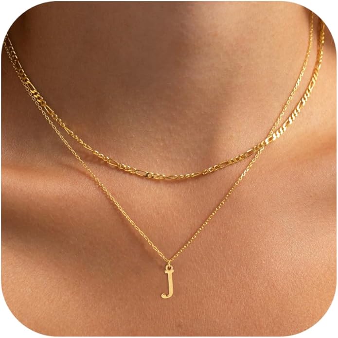 Initial Necklaces for Women Dainty Gold Silver Layered Letter Pendant Necklace Cute Figaro Chain Choker Necklace Personalized Trendy Stuff Jewelry Stack Gift for Women Her