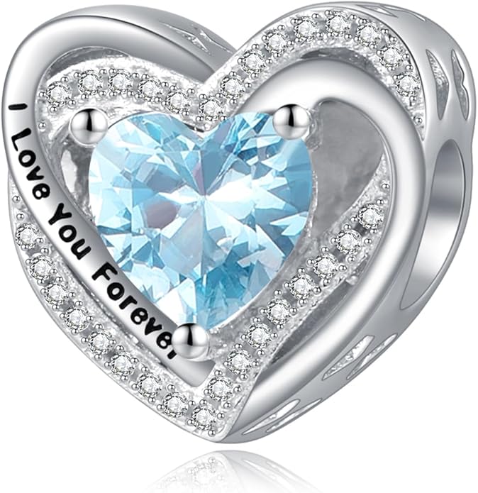 Heart Birthstone Charms for Bracelets, 925 Sterling Silver Women Bead Charms for Charm Bracelets Necklace, Mother's Day Birthday Anniversary Jewelry Gifts for Wife Mom Grandma Daughter