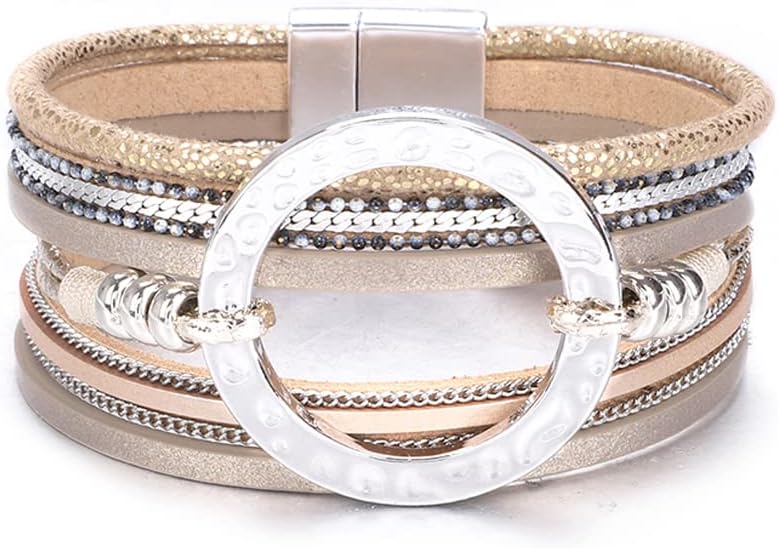 KSQS Tree of Life Leather Multi-Layer Wraps Bracelet,Boho Wide Buckle Wristband Bangle,Braided Cuff Bracelets for Women