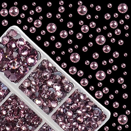 4000Pcs Mixed Size Hot Fix Round Crystals Gems Glass Stones Hotfix Flat Back Rhinestones (Light Amethyst) - color: Light Amethyst, size: 4000 Count (Pack of 1)