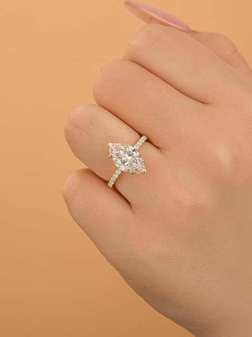 3.5CT Marquise Cut Engagement Ring, AAAAA Grade Cubic Zirconia Promise Ring for Women, S925 Silver Bridal Wedding Jewelry