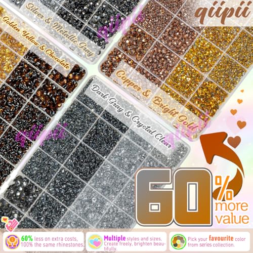 qiipii 8 Color 2-6mm Golden Silver Copper Resin Rhinestones w B7000 Jewelry Glue for Bedazzling Crafting Flatback Stones Gems Diamonds for Nails Face Eyes Makeup Tumblers Bottles DIY Crafts Clothes - color: Golden / Silver / Copper Metallic Series Rhinest