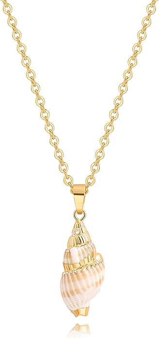 Natural Seashell Shell Scallop Pendant Choker Necklace Adjustable 18K Gold Plated Cable Chain Handmade Jewelry for Women Girls
