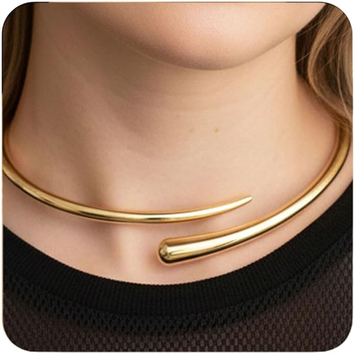 Bold Chunky Statement Choker Necklace for Women Gold and Silver Oversized Teardrop Open Cuff Collar Necklace Thick Torque Runway Style Fashion Jewelry