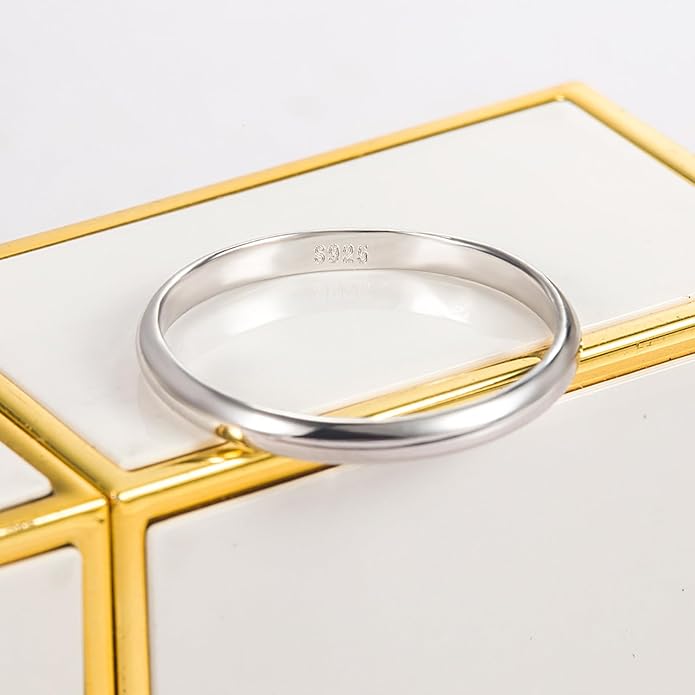 Dankadi Simple Fashion S925 Sterling Silver Ring Smooth Plain Dome Comfort Solid Silver Wedding Ring For Men & Women 3.5 mm 3-13# 24k Real Gold Plated Jewelry