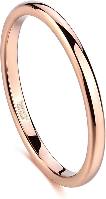 Greenpod 2mm 4mm 6mm Tungsten Wedding Bands Ring for Women Men Rose Gold Plated/Silver/24K Gold Plated/Black Polished Slim Engagement Promise Rings Comfort Fit Size 4-13