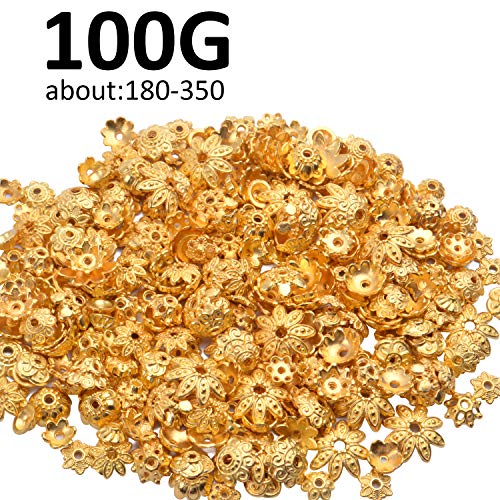 BronaGrand 100 Gram(About 250-350pcs) Bead Caps Metal Spacers Jewelry Findings Accessories for Bracelet Necklace Jewelry Making,Gold - color: Gold