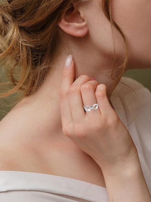 STARCHENIE Infinity Promise Ring 925 Sterling Silver Angel Wings Heart Ring for Women Size 5-10