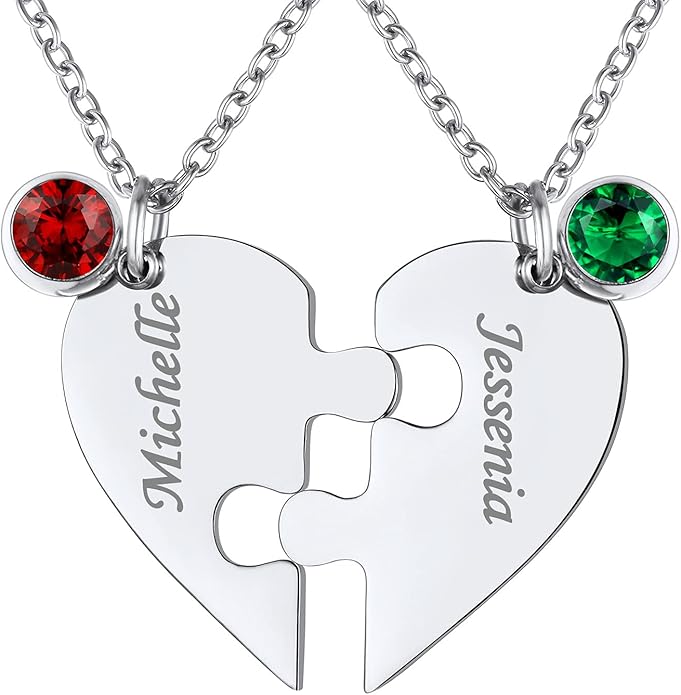 FindChic Personalized Matching BFF Necklace for 2/3/4/5/6 Puzzle Name Heart Pendant Stainless Steel Couple Necklace Set Customized Necklaces for Teen Girls