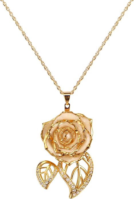 AliveRose Real Rose Gold Dipped Necklace Gifts for Women, 24K Gold Dipped Rose Pendant Necklace Jewelry Mothers Day Anniversaries Birthday Christmas Special Occasions Gifts for Her Mom Wife