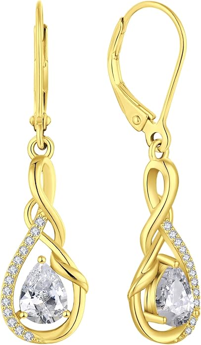 Starchenie Infinity Dangle Drop Earrings Sterling Silver Leverback Earrings Gemstones Twisted Jewelry
