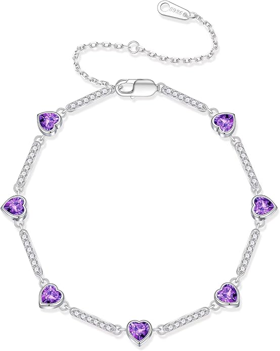 Iefil Valentines Day Gifts for Her - 925 Sterling Silver Heart Charm Link Bracelet, Anniversary Birthday Gifts for Women Wife Mom Girlfriend Daughter, 6"+2"