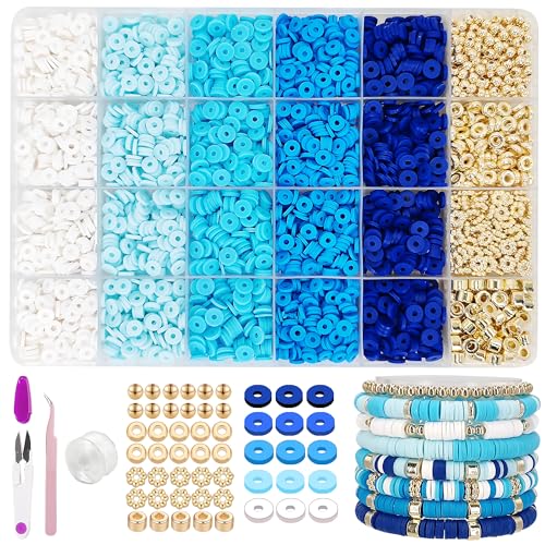 MIIIM Blue Clay Bead Bracelet Kit, Heishi Beads, Flat Clay Beads and Gold Spacer Beads for Jewelry Making, Friendship Bracelet Beads Kit for Crafts, Concert, Raves, Gifts - color: Blue
