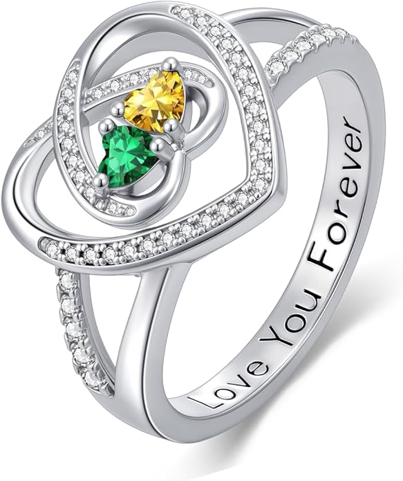 Valentine's Day Gifts for Women Birthstone Rings for Women Heart Statemet Engagement Eternity Wedding Promise Rings Jewelry Anniversary Christmas Valentine Mothers Day Birthday Gifts for Wife Her Girlfriend