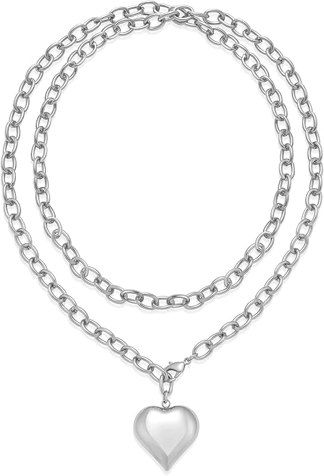 Valentine's Day Gifts for Women - Chunky Heart Necklaces for Women, Statement Long Lariat Layered Gold Heart Pendant Necklaces, Statement Jewelry | Big Y-shape Jewelry