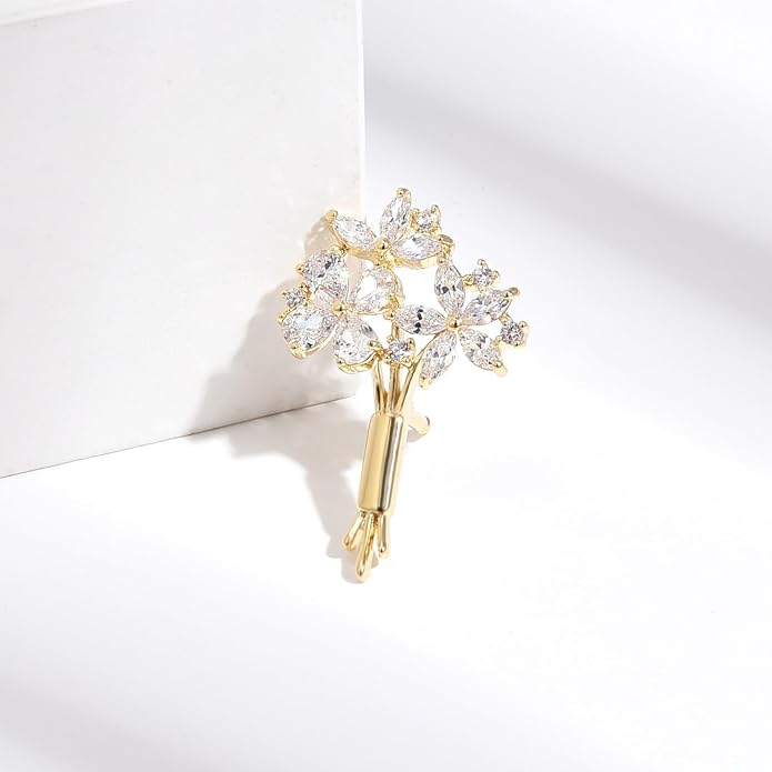 Pearl Flower Brooch for Women - Gold Plated Pearl Flower Pin Rhinestone Buttons Lapel Pin Jewelry - Valentine's Day Gift