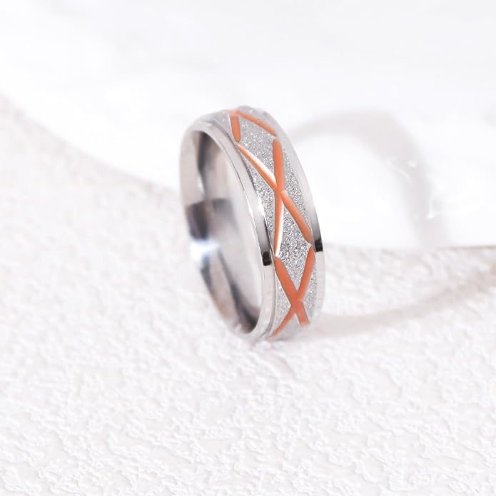 Enamel Band Rings for Women Men Stainless Steel Blue/Orange Ring Couple Enamel Valentine's Day Jewelry Gift