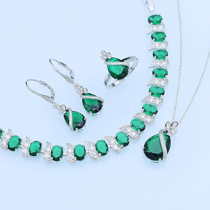 GZWHD Jewelry Set for Women CZ Earrings Necklace Ring Bracelet Set Prom Party Wedding Jewelry Gift for Mother Friend Wife