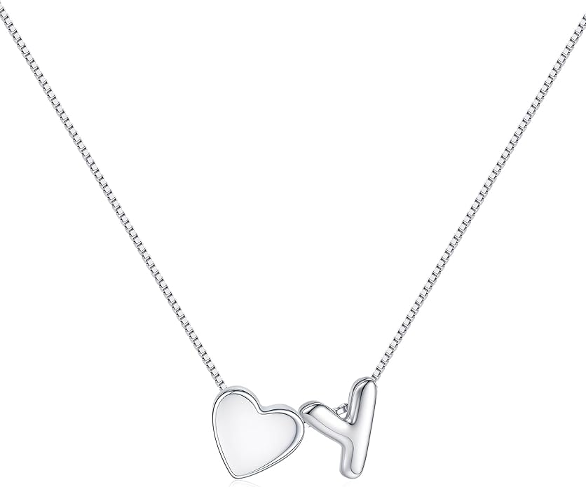 JKK Valentines Day Gifts for Her, 925 Sterling Silver Letter A-Z Heart Necklace Silver Jewelry Trendy Stuff Birthday Valentine's Day Gifts for Women Mom Her