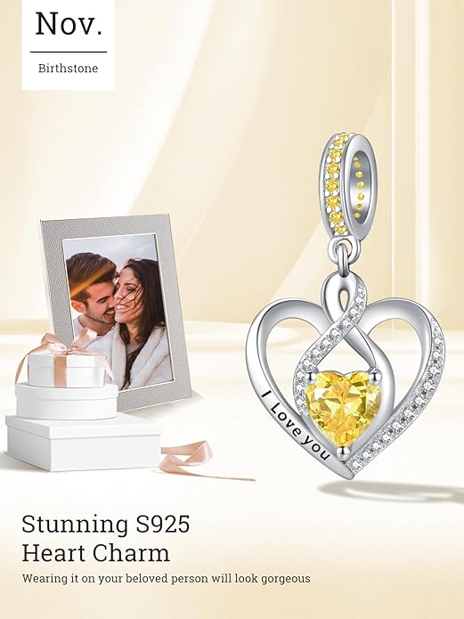 Heart Birthstone Charms for Bracelets, 925 Sterling Silver Women Bead Charms for Charm Bracelets Necklace, Mother's Day Birthday Anniversary Jewelry Gifts for Wife Mom Grandma Daughter