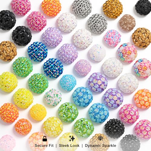 50Pcs Rhinestone Beads for Pens, 20mm Resin Rhinestone & Snowflake and 16mm Sequin Beads, Round Sparkly Chunky Bubblegum Bead Set for DIY Beadable Pens Keychain Necklace Bracelet Jewelry - color: 3-in-1 Set