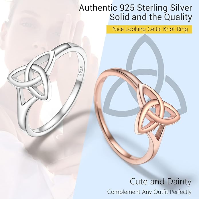 PROSILVER 925 Sterling Silver Claddagh Ring/Celtic Knot Ring for Women, Irish Wedding Band, Rose Gold Plated/Gold Plated, Size 4-12, Come with Box
