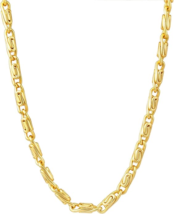 Gold Plated Link Chain Necklace for Women 18 Inch with 2 Inch Extender Adjustable Geometric Brass Jewelry Daily Wear Gift for Her Christmas