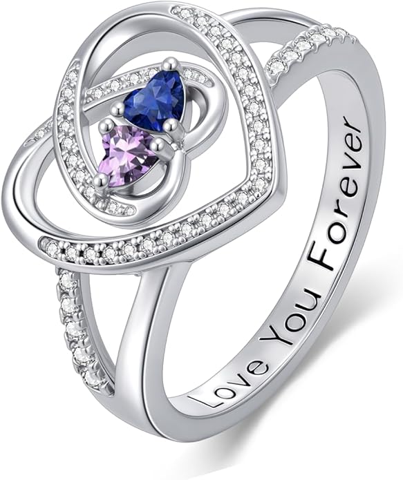 Valentine's Day Gifts for Women Birthstone Rings for Women Heart Statemet Engagement Eternity Wedding Promise Rings Jewelry Anniversary Christmas Valentine Mothers Day Birthday Gifts for Wife Her Girlfriend