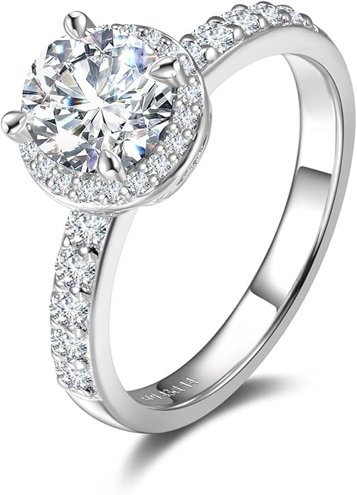 AGVANA Halo of Devotion 0.6-1.3 Ct. Tw. Lab Grown Diamond Halo Engagement Ring in Sterling Silver (0.3-1 Carat Main Stone) Promise Anniversary Wedding Ring for Women (D-E Color, VS Clarity)