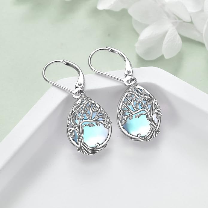 Tree of Life Earrings Sterling Silver Celtic Tree of Life Abalone Shell Dangle Drop Earrings for Women Jewelry