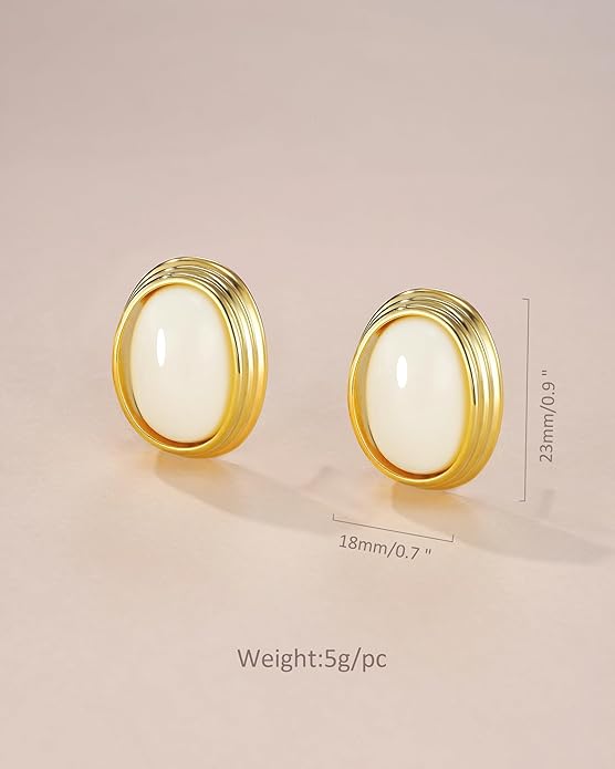 SNGIA18K Gold Plated Burgundy Maroon Red Carnelian Round Oval Ribbed Button Chunky Statement Earrings for Women by SNGIA, Bold Handmade Exaggerated Dome Retro Rounded Button Trendy Bohemian Gemstone Stud Jewelry Gifts, Unique Vintage Baroque Stone Summ...