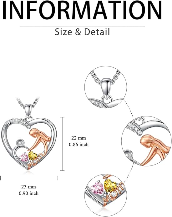 Valentines Day Gift for Mom Mother Daughter Necklace Birthstone Necklaces for Women Anniversary Jewelry Valentine Mothers Day Christmas Birthday Gifts for Mom Women Her Wife Girlfriend