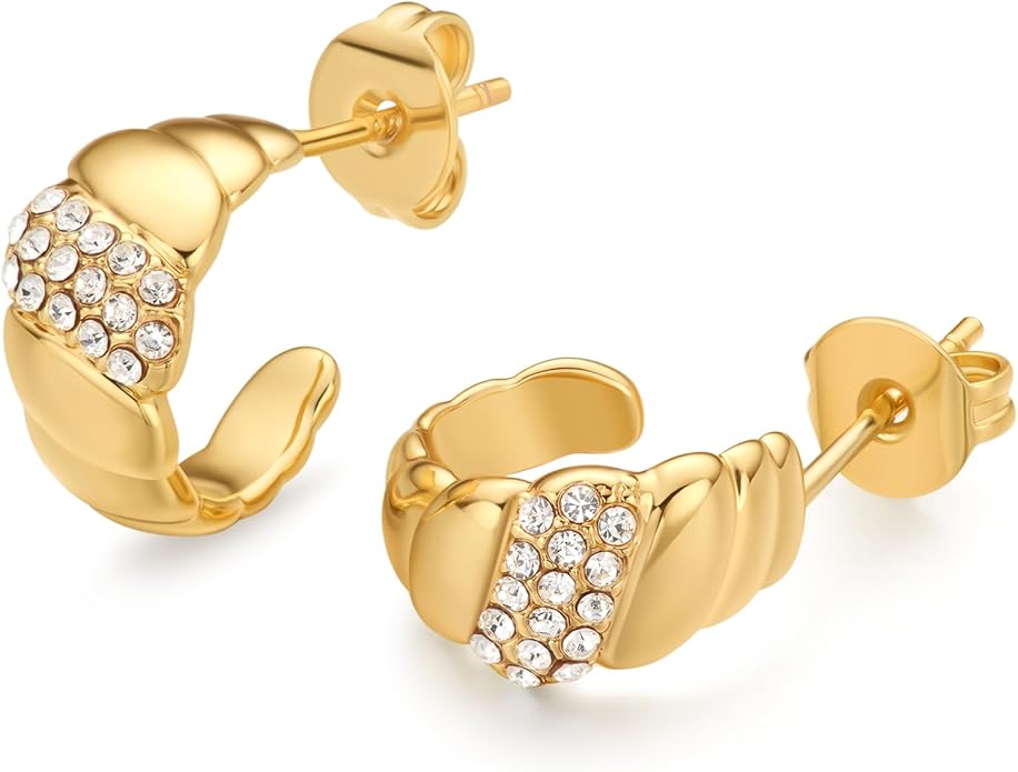 18K Gold Plated Huggie Hoop Earrings for Women, 925 Sterling Silver Post, Hypoallergenic Small Earrings