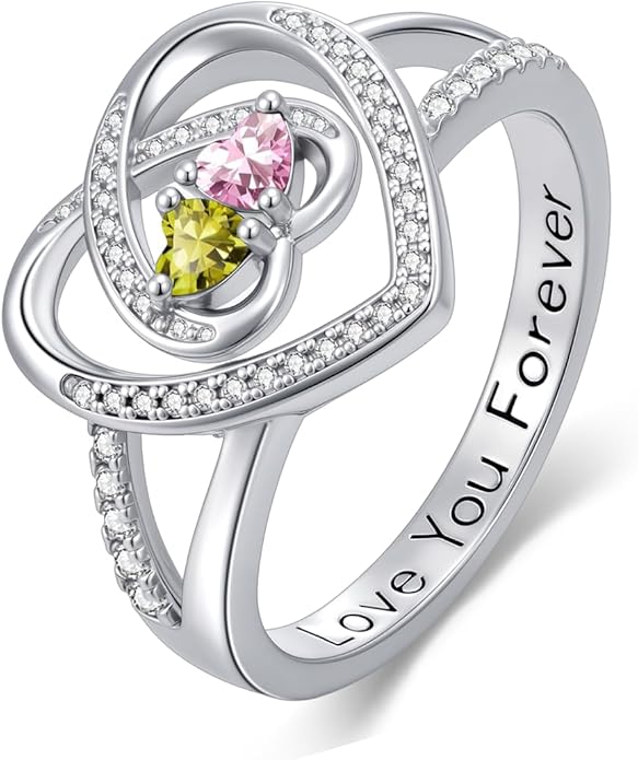 Valentine's Day Gifts for Women Birthstone Rings for Women Heart Statemet Engagement Eternity Wedding Promise Rings Jewelry Anniversary Christmas Valentine Mothers Day Birthday Gifts for Wife Her Girlfriend