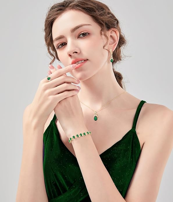 LMXXVJ Jewelry Set for Women,Teardrop Cubic Zirconia Necklace Earrings Adjustable Ring Bracelet Jewelry Set Formal Jewelry Gift