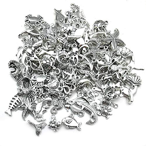Youdiyla 100pcs Summer Beach Charms Collection, Bulk Marine Sea Animal Life Nautical Charms Metal Pendant Craft Supplies Findings for Necklace and Bracelet Jewelry Making (HM292) - color: Summer Beach Charm-100pcs