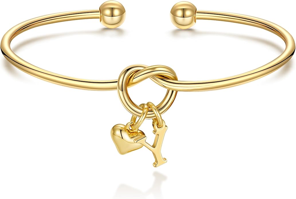 M MOOHAM Valentines Gifts for Her Teen Girls - Knot Initial Bracelets for Women Bridesmaids Proposal Gift Bridesmaid Gift Heart Initial Bracelet Friendship Bracelets Valentines Gifts for Women Sister