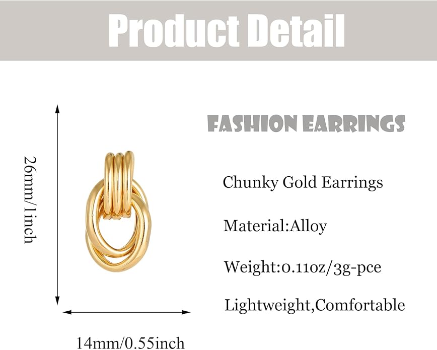 Gold/Silver Statement Geometric Earrings for Women Chunky Gold Knot Link Drop Dangle Earrings Trendy Jewelry Gift