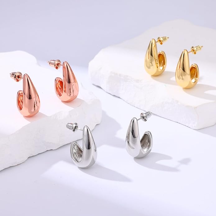 Gacimy Chunky Earrings for Women, Teardrop Earrings with 925 Sterling Silver Post, 14K Gold Plated Statement Drop for Women