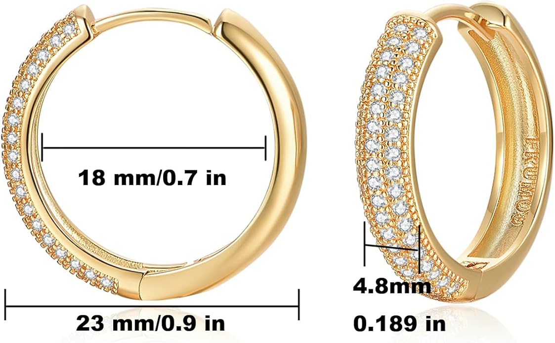 Gold Earrings for Women Girls,14K Gold Plated Hoop Earrings with 925 Sterling Silver Post Cubic Zirconia Stud Earring Huggie Hoops Earrings