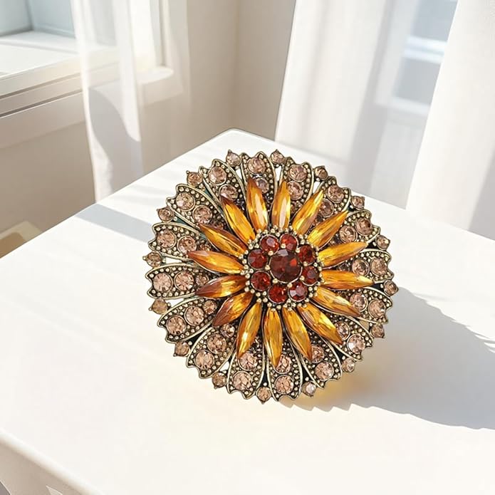 Rhinestone Crystal Flower Brooch Pin Sparkling Large Crystal Sunflower Brooch Vintage Floral Lapel Pins Rhinestone Flower Bouquet Broochs Rose Snowflake Broochs Wedding Bridal Dress Jewelry for Women