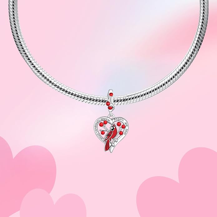 Birthday Fashion Love Heart Dangle Charm 925 Sterling Silver Charms fits Bracelets and Necklace Pendant Bead Charms Jewelry Present for Women Family Friends