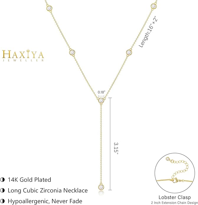 Lariat Gold Necklace for Women Dainty Long Necklace 14k Gold Plated/Silver Y-Shaped Pendant Drop Chain Trendy Layered Pearl/Beaded/CZ Necklaces Simple Gold Jewelry For Women Gift