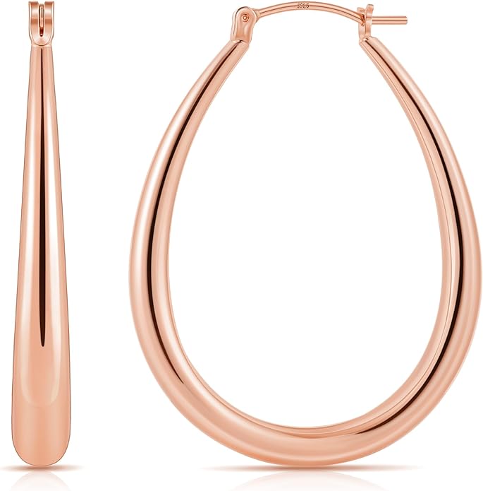 Gacimy Chunky Hoop Earrings for Women, 14K Gold Plated Oval Hoop Earrings with 925 Sterling Silver Post