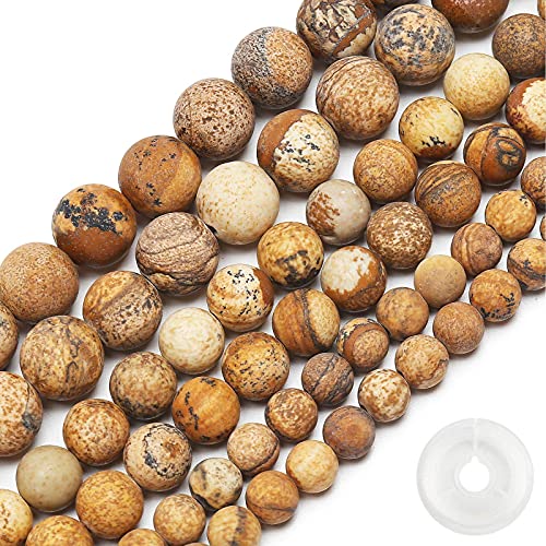 Natural Matte Picture Jasper Beads, 6MM Round Frosted Unpolished Loose Gemstone Beads for Bracelet Necklace Jewelry Making, Energy Stone Healing Power with Stretch Beading Cord - color: Matte Picture Jasper, size: 6MM