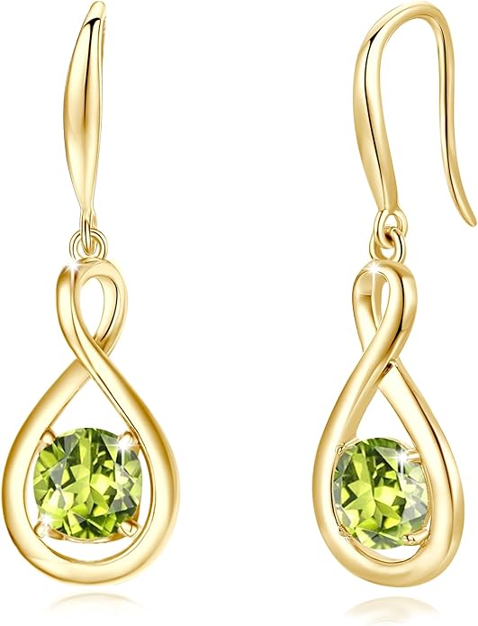 FANCIME Valentines Day Gift Dangle Drop Earrings 925 Sterling Silver Dainty Infinity Round Gemstone Birthstone Jewelry Birthday Gifts for Her Women