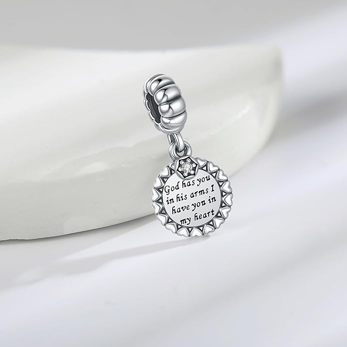 925 Sterling Silver Charms Fit Pandora Charms Bracelet God Has You In His Arms I Have You In My Heart Fit Wife Daughter Mother's Day Christmas Birthday Gift