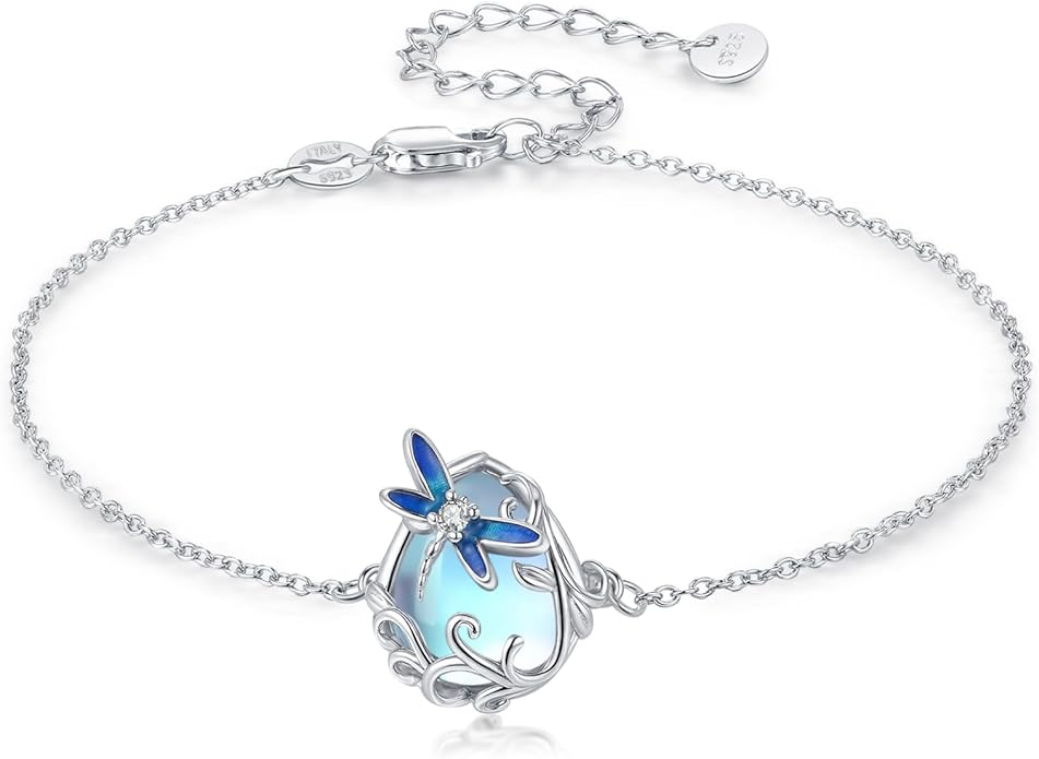 Dragonfly Bracelet 925 Sterling Silver Butterfly Bracelet Adjustable Celtic Moon Bracelet Irish Celtic Jewelry Gifts for Women