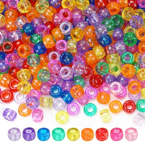 IOOLEEM Glitter Pony Beads,1200pcs Beads for Bracelets Making & Hair braiding, Kandi Friendship Bracelets & Jewelry Making. - color: Glitter-color